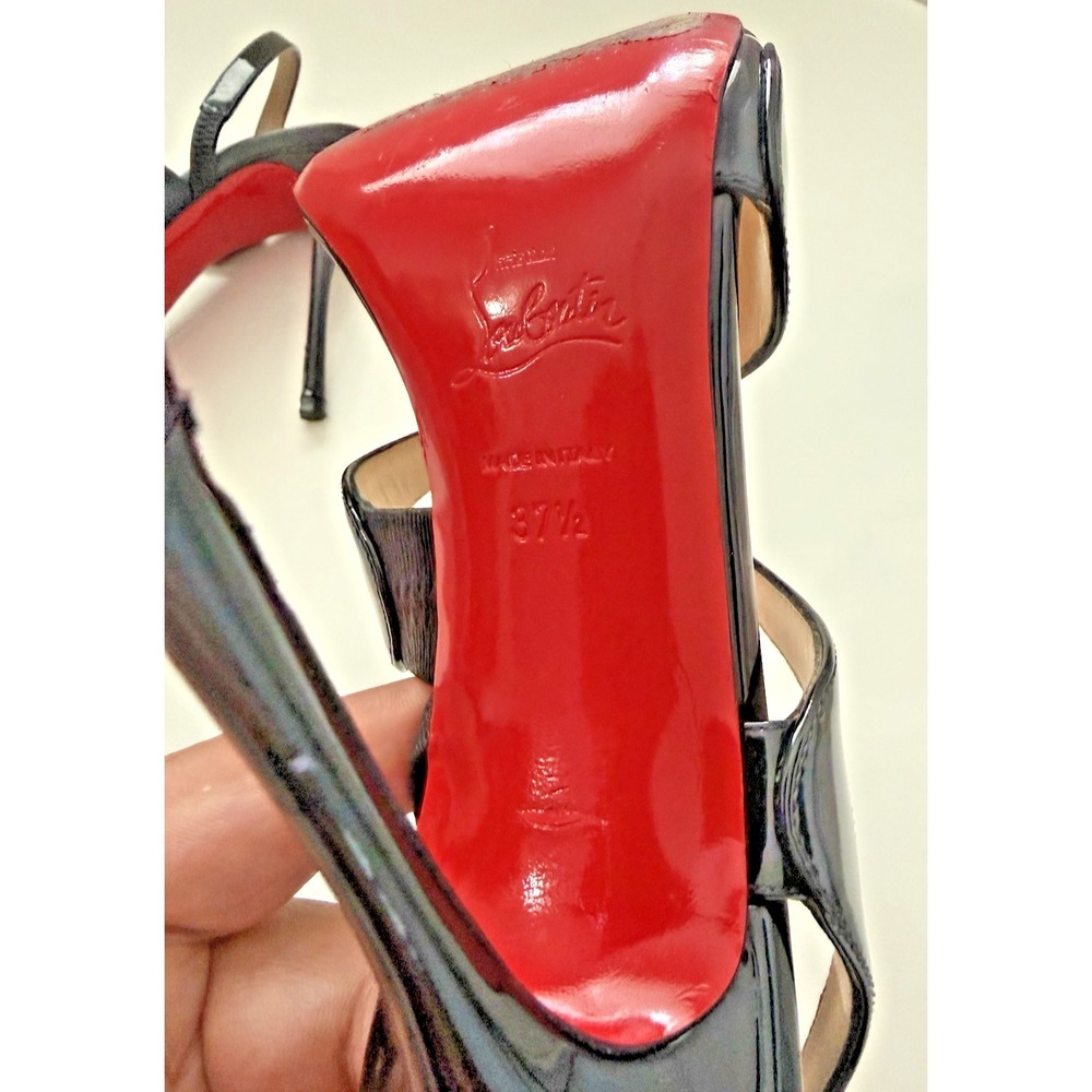 CHRISTIAN LOUBOUTIN Vavazou Black Patent Slingback Sandal Woman's Size US 7.5 - Picture 10 of 12
